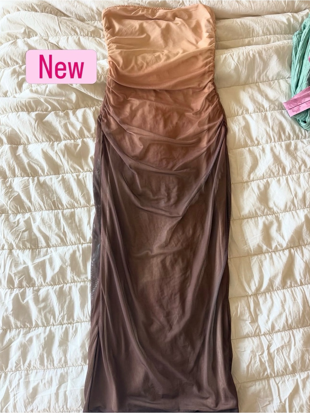 New Strapless Ombre Brown Maxi Dress
